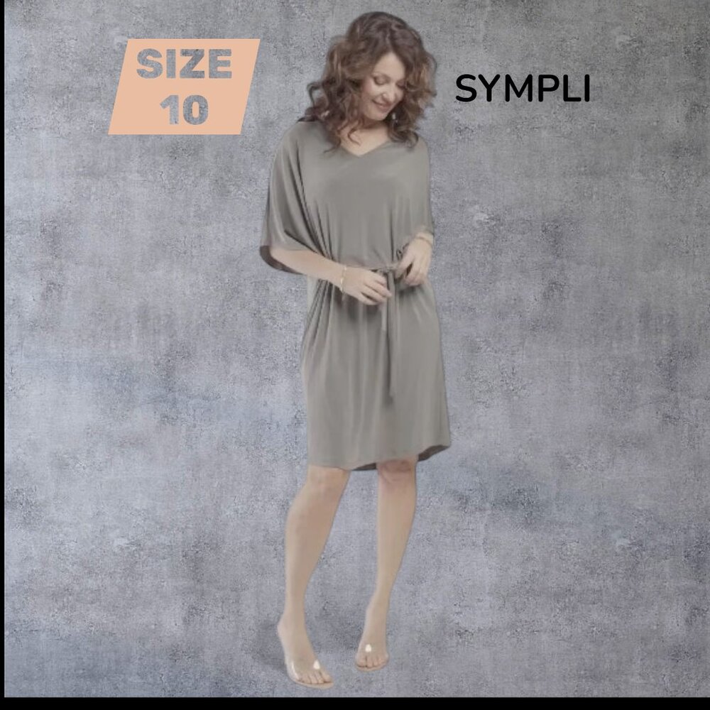 SYMPLI - V-Neck Slouchy Dress w/Tie - Melange Sand - Size 10 - NWT